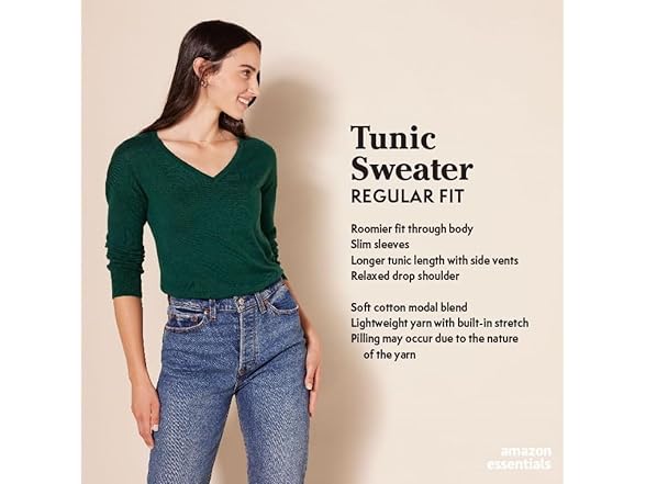 AE Womens Lt VNeck Tunic Sweater LS Ribbed