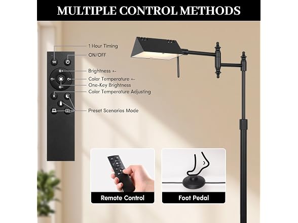 Bairth Black Reading Floor Lamp, Dimmable Pharmacy Lamp