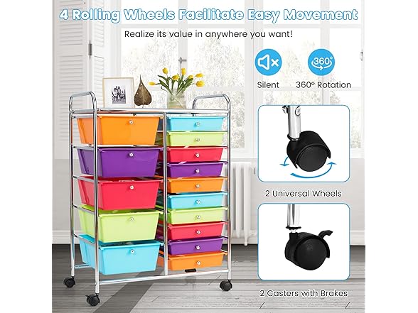 COSTWAY BC891225050046 15 Drawer Rolling Storage Cart