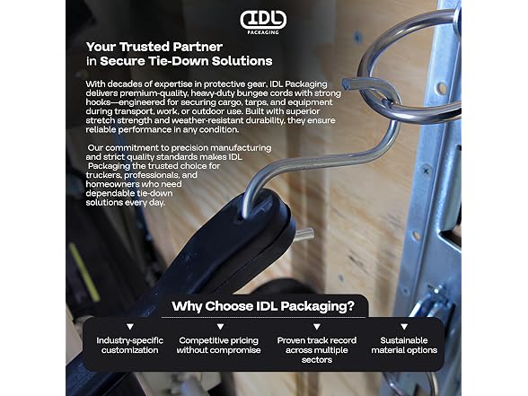 IDL Packaging Bungee Cords 9-inch with Hooks, 25-Pack