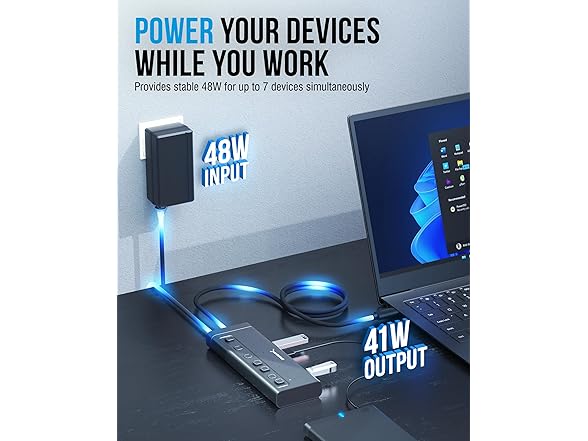 SABRENT 7-Port USB-C Hub 48W w/ Switches
