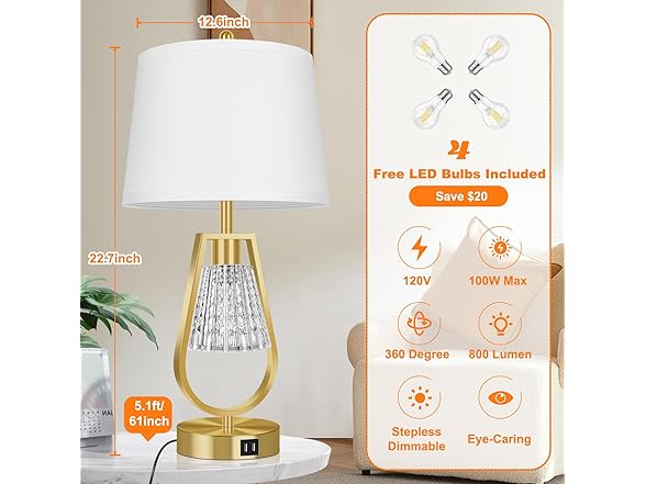 VerRon Set of 2 Touch Table Lamps