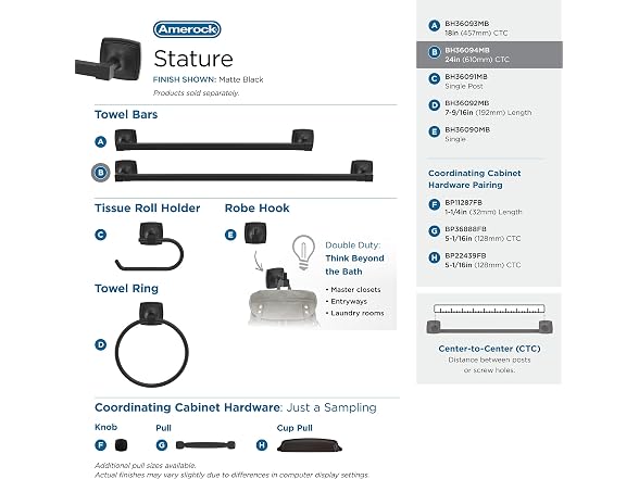 Amerock Stature 24" Matte Black Towel Bar