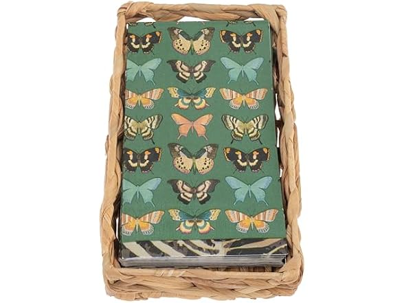 Karma, Woven Napkin Holder with Paper Napkin Set, Butterflies