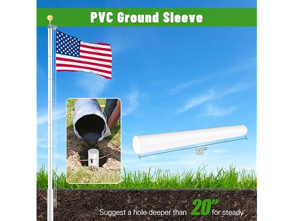 NELXINJO 25FT silver flag pole 1.8mm