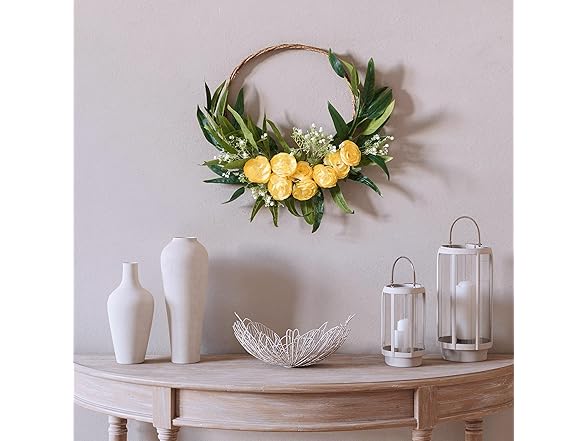 16 Inch Artificial Spring Wreath with Buttercup Bloom
