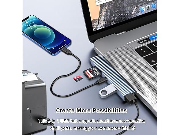 5-in-1 USB Hub with Memory Card Reader