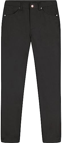 IZOD Boys' School Uniform Flat Front Twill 5-Pocket Pants, Black, 16 Husky