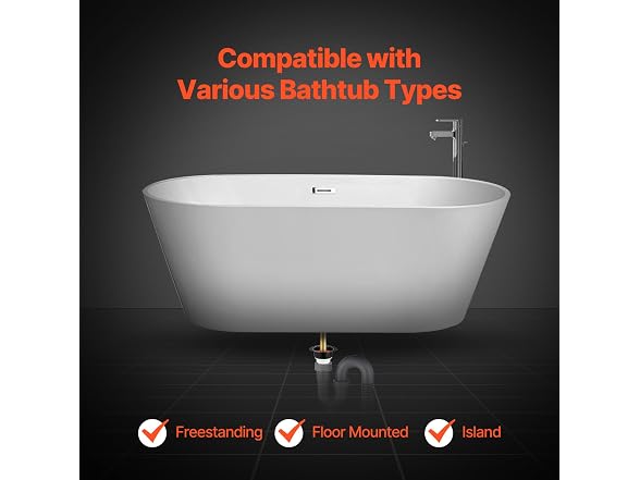 PVC Freestanding Tub Drain Kit, 2 Brass Tail Pipes