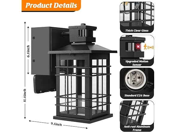 Kondras Black GFCI Motion Porch Light