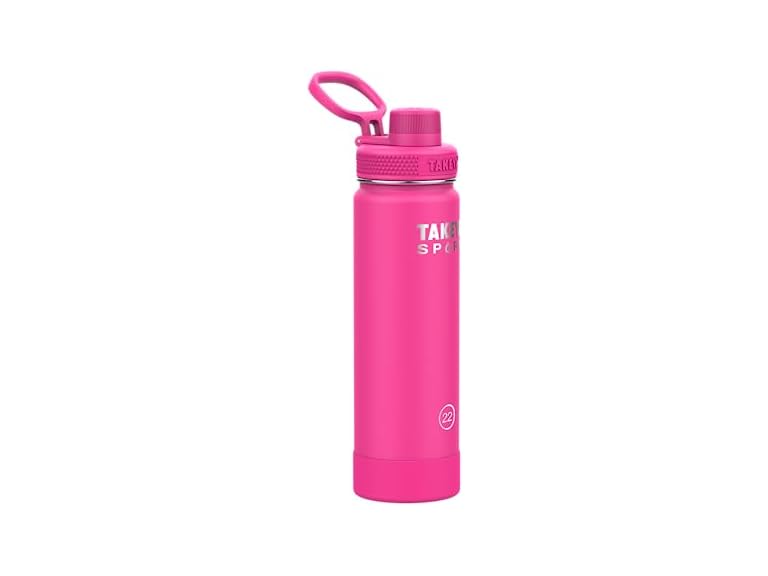 Takeya Sports Water Bottle with Spout Lid - Bottle with Triple Stainless Steel Insulation - Dishwasher Safe & BPA-Free - Bottle with Ice-Blocking Spout Lid & Removable Bumper - 22 oz, Pink Sweep