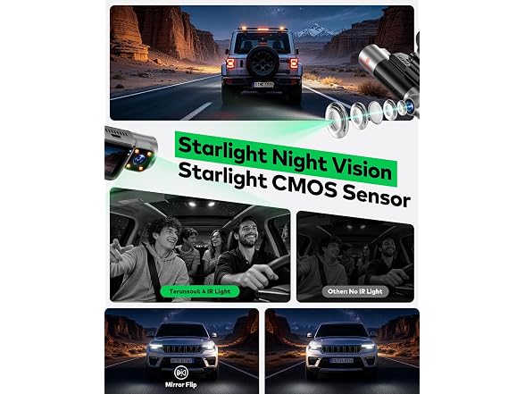 TERUNSOUl 3-Channel Dash Cam Free 128GB