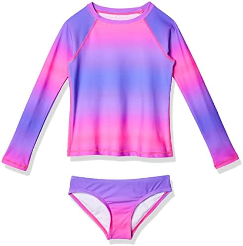 Kanu Surf Girls' Long Sleeve Rashguard UPF 50+ Two Piece Swim Set, Janie Pink, 2T