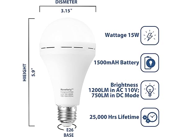 Rechargeable Emergency Light Bulb, 4 Pack