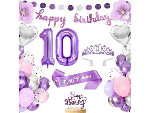Bafei 10th Birthday Decor Kit Purple/Pink