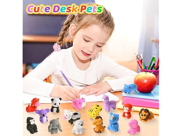 120Pcs Animal Erasers for Kids Desk