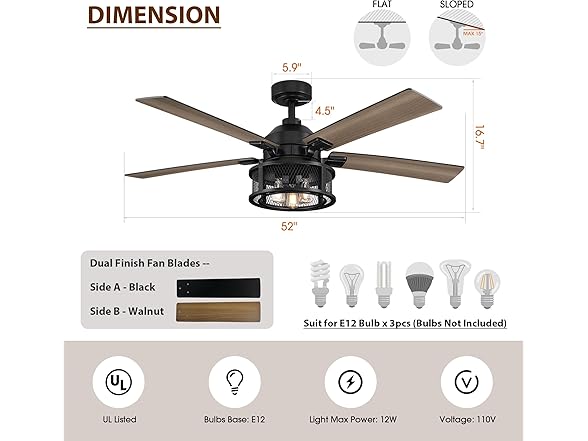 Parrot Uncle F6318110V 52" Ceiling Fan with Lights