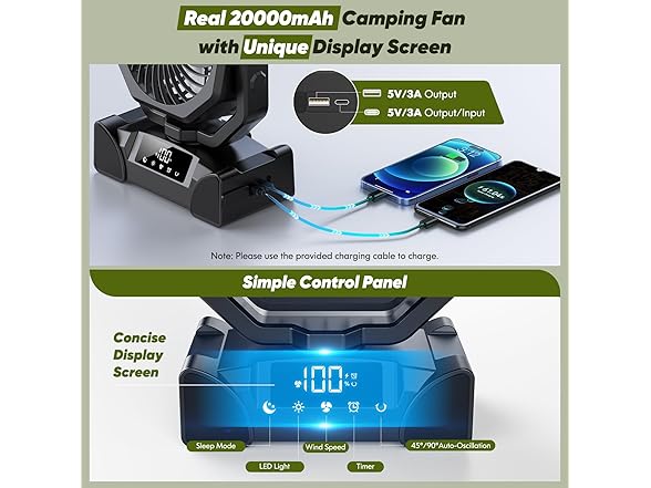 20000mAh Rechargeable Camping Fan