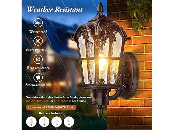 BesLowe Motion Sensor Outdoor Wall Lights, 16" Brown