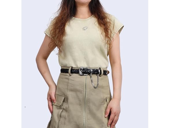 HOLMANSE Women Black Belt Western Buckle