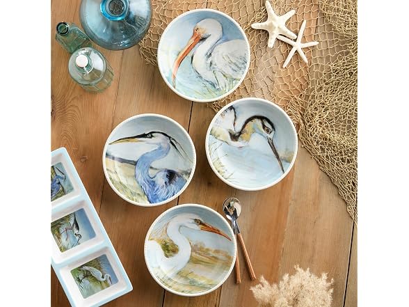 Coastal Birds 9-Inch SOUP/CEREAL BOWLS SETof 4