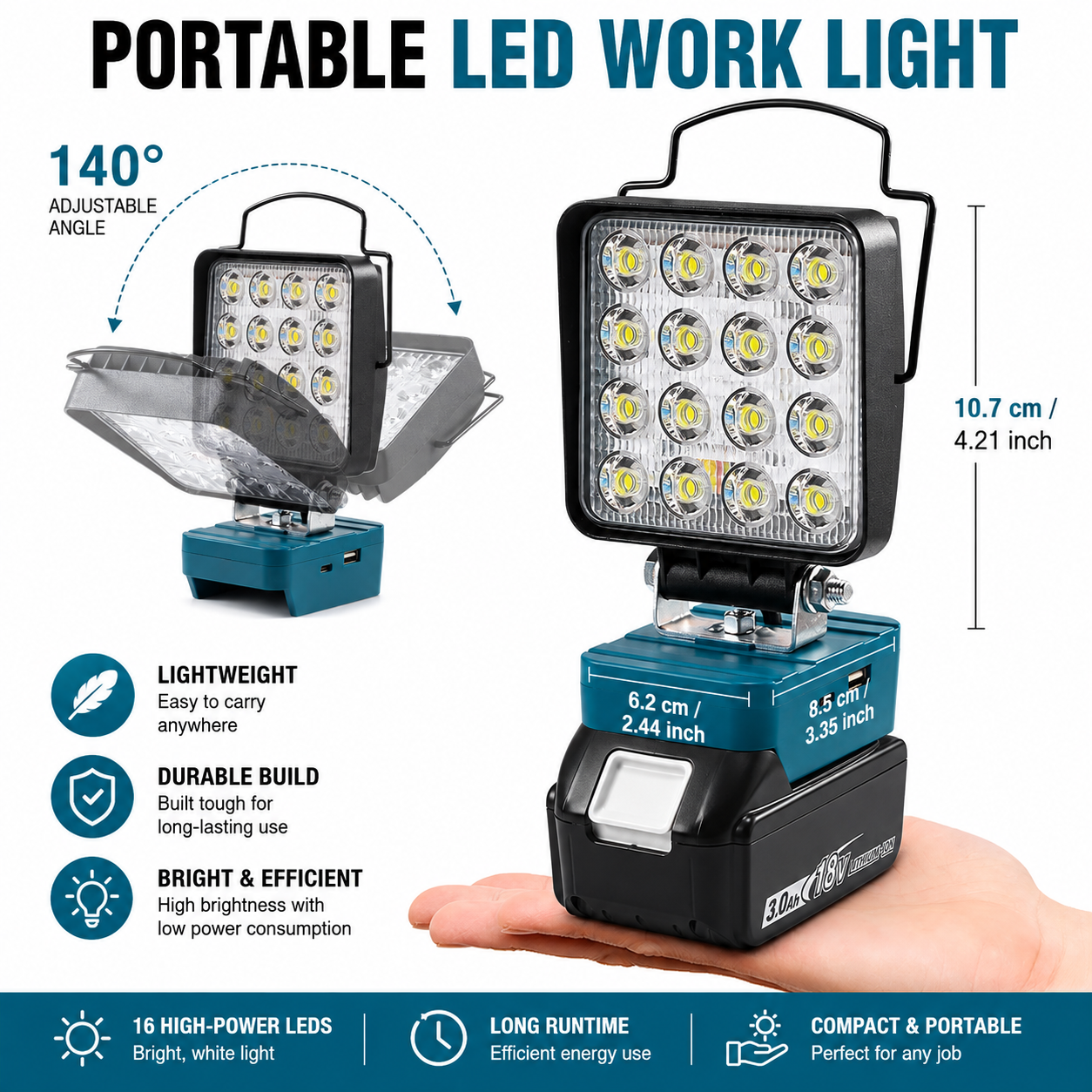 48W LED Work Light - Fits Makita 18V - Gallery 8