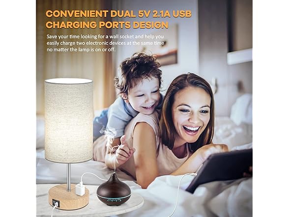 Brightever Bedside Table Lamps with 2 USB Ports & AC Outlet, Set of 2