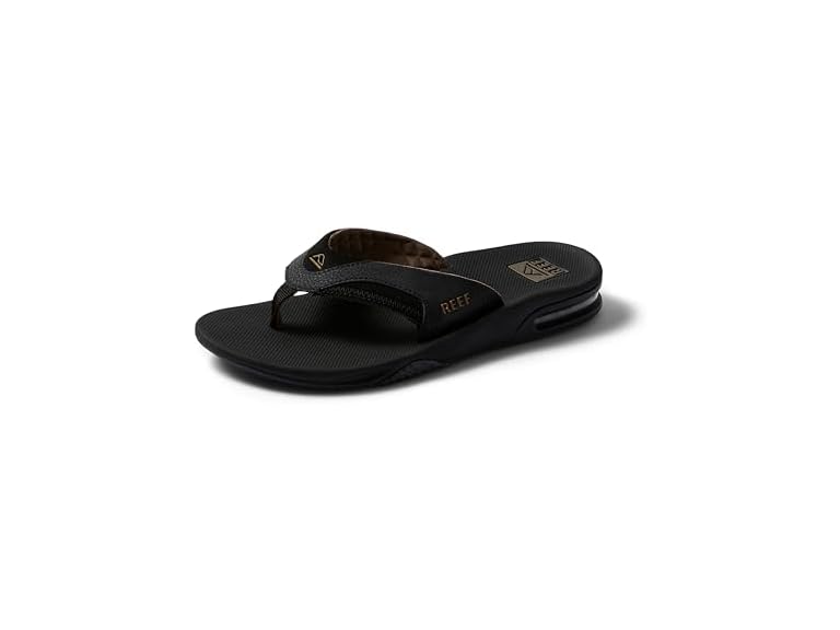 REEF Fanning Mens Bottle Opener Flip Flop, Arch Support, Durable Outsole, Water Friendly, Black/Brown, 8
