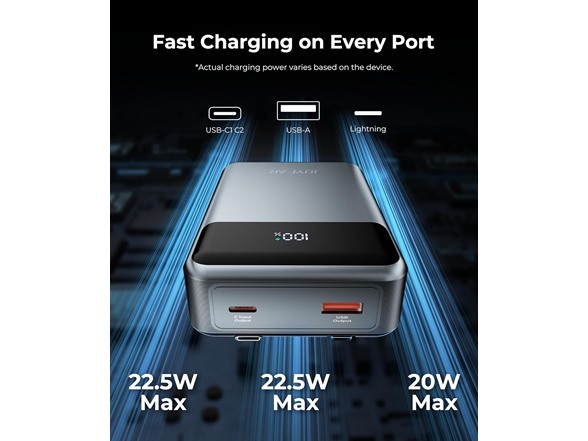 (2 or 3 Pack) Joyfar 30,000mAh USB-C 22.5W Powerbank w/Cables