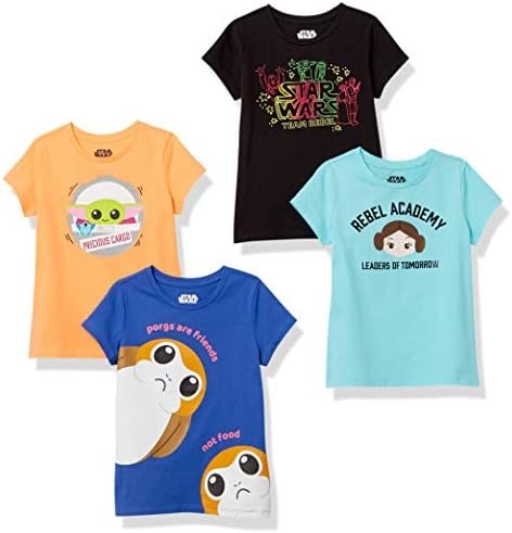 Amazon Essentials Disney | Marvel | Star Wars | Frozen | Princess Toddler Girls' Short-Sleeve T-Shirts, Pack of 4, Star Wars Rebel, 3T