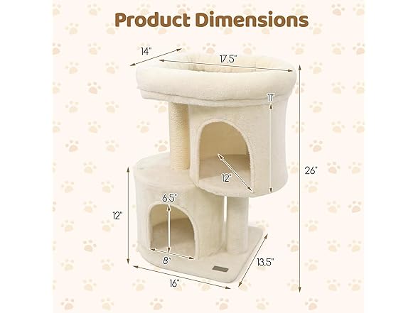 DORTALA Cat Tree for Indoor Cats, 26-Inch Beige