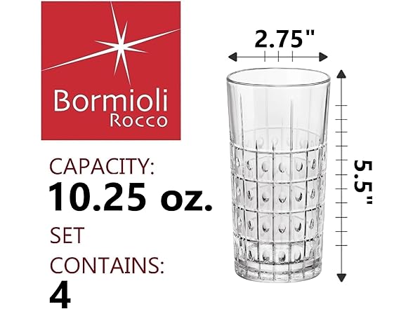 Bormioli Rocco Bartender Este 10.25 oz. Long Drink Drinking Glasses Set of 4