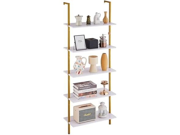 Ladder Shelf, 5-Tier Bookshelf 24x11.8in White