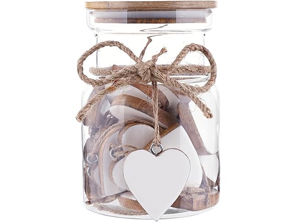 Handcrafted Enameled Wood Heart Ornaments in Glass Jar, Set of 24 - Gallery 3