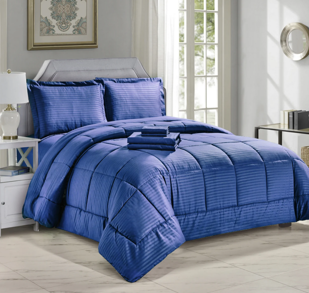Luxury Home 8PC Down Alt Stripes Comforter Set - Gallery 9