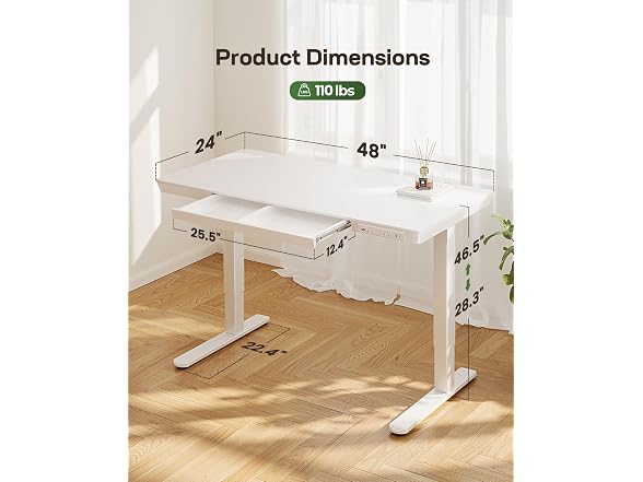 Marsail Standing Desk with Drawer, 48 x 24" White