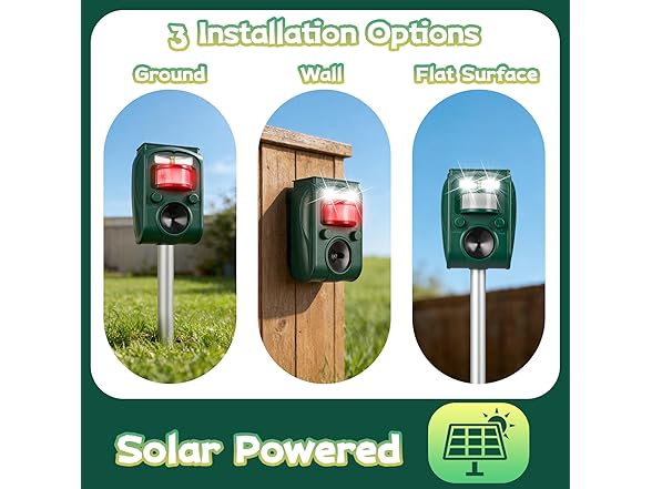 Solar Ultrasonic Animal Repellent Outdoor, Motion Activated