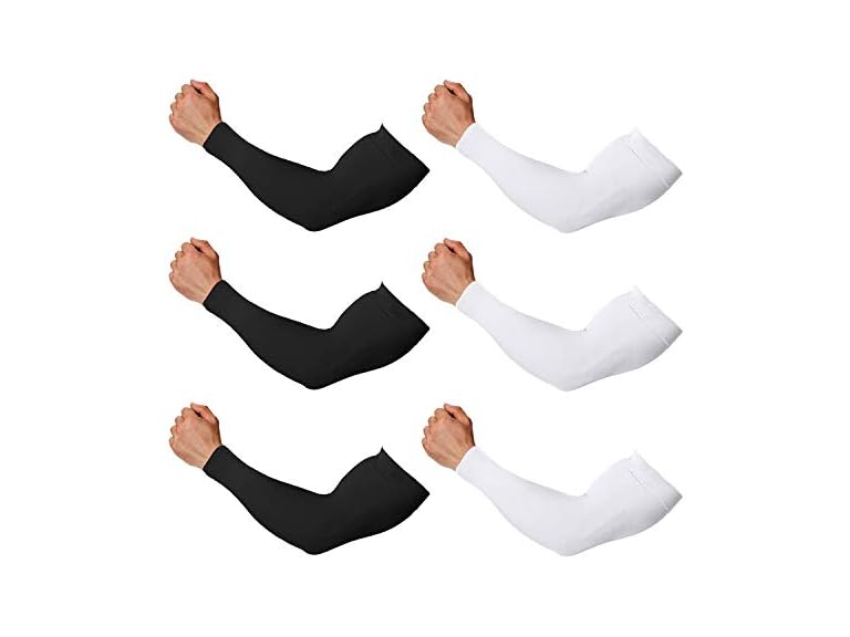 Arm Sleeves for Men and Women, Sleeve to Cover Arms for Men and Women, UV Protection Cooling, 6-Pairs Anti-Slip Compression Sun Sleeves for Outdoor Sports Black+White