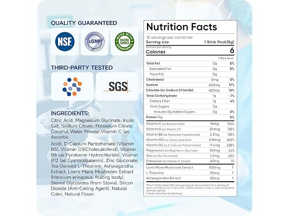 Sugar Free Electrolyte Powder, 18 Packs