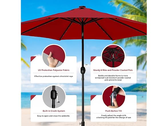 YSSOA 9ft Solar LED Lighted Patio, Red - Gallery 3