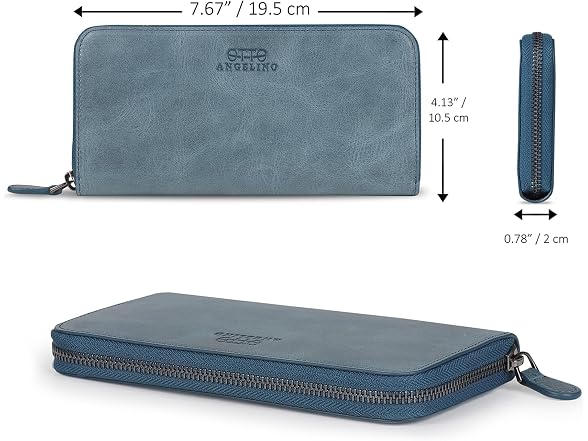 Otto Angelino Genuine Leather Zippered Clutch