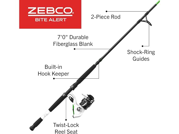 Zebco Bite Alert Spinning Reel and Fishing Rod Combo, 7-Foot