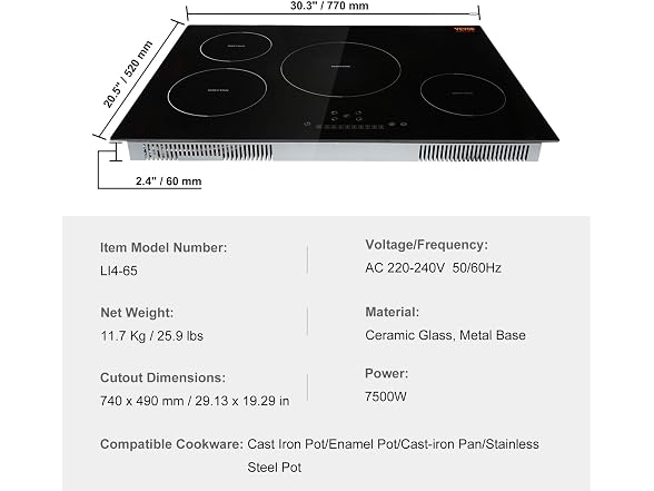 VEVOR Electric Cooktop, 4 Burners, 30''