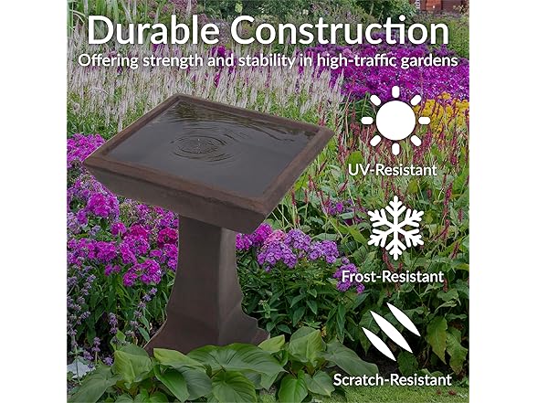Sunnydaze 23” H Concrete Bird Bath Brown