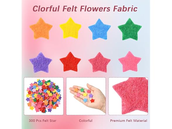 SUNNYCLUE 1 Box 300Pcs Star Felt Shapes