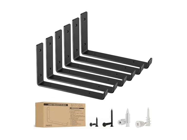 BATODA 10” Shelf Brackets with Lip, 6Pcs