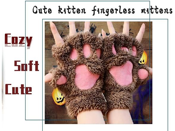 2 Pairs Womens Cat Paw Gloves Winter