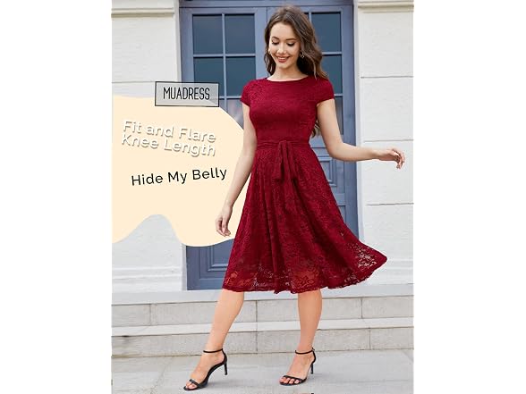 Muadress Women (M) Lace Cocktail Cap Sleeve Dress