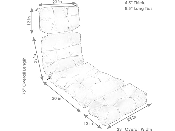 Sunnydaze 75-Inch 300 D Olefin Tufted Outdoor Chaise Cushion - Gallery 3