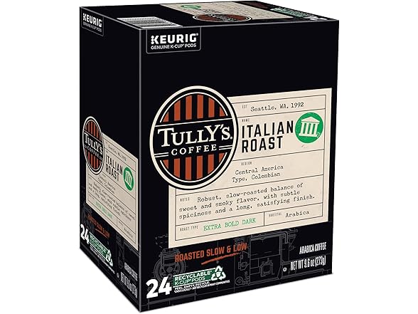 Tully's Coffee Italian Roast K-Cup Pods 96 Count